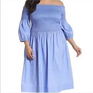 Celsea28 NWT blue long puff sleeve smocked Swiss dot midi sundress size 18